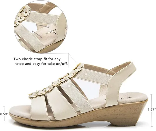 Miniatura 2 de VJH confort Sandalias de cuña para mujer, sandalias planas casuales con plataforma elástica de flores