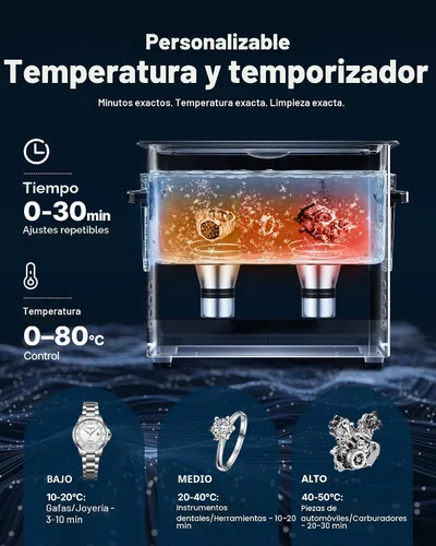Miniatura 6 de VEVOR Limpiador ultrasónico de 6L, máquina profesional de limpieza ultrasónica con cesta de limpieza y pantalla digital, máquina de limpieza