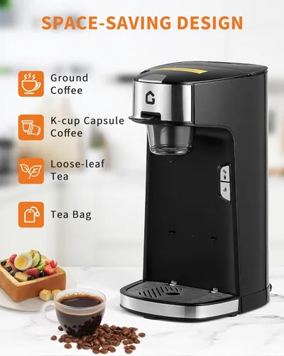 Miniatura 3 de Garvee Cafetera de una sola porción, cafetera pequeña de una sola taza con tanque de agua de 18.6 onzas para cápsula, molido y té, cafetera portátil