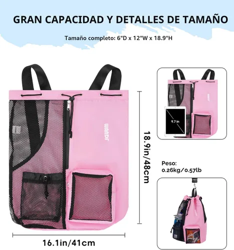 Miniatura 5 de WANDF Mochila de Malla con Cordón para Natación, con Bolsillo para Artículos Húmedos, para Natación, Gimnasio y Equipo de Entrenamiento Rosa