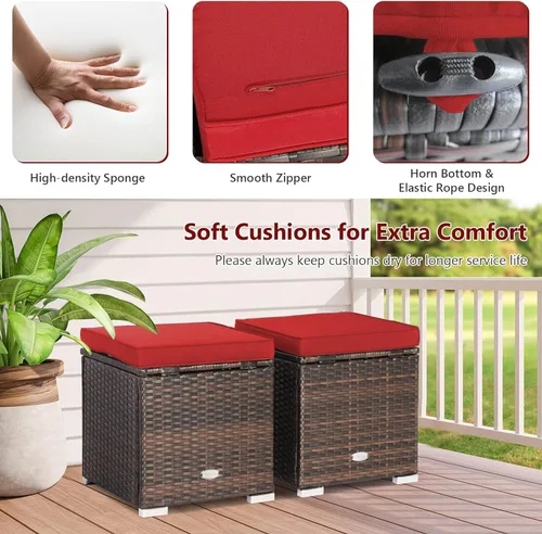 Miniatura 5 de Tangkula - 2 asientos otomanos de patio, mesa lateral de ratán PE tejido a mano de Patiojoy con cojín extraíble y espacio de almacenamiento oculto
