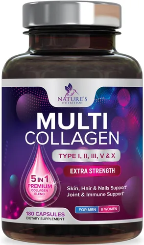 Miniatura 12 de Píldoras de colágeno múltiple de 2400 mg – Tipos avanzados I, II, III, V, X – Píldoras de péptidos de colágeno hidrolizados, suplementos de colágeno