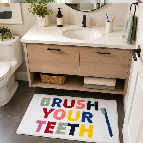 Miniatura 5 de Brush Your Teeth - Tapetes de baño de 17 x 24 pulgadas, suaves, absorbentes y antideslizantes, lavables a máquina con diseños de letras coloridas