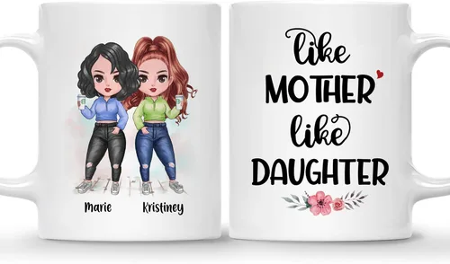 Gossby Taza personalizada para madre y 1 hija, como madre como hija, regalos para madre, mejores tazas de café para madre, taza personalizada para