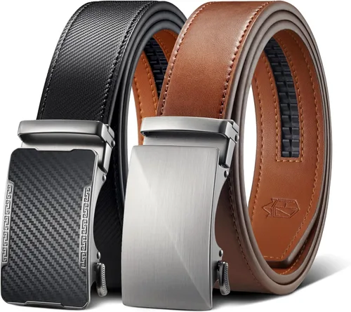 Miniatura 15 de Zitahli - 2 paquetes de cinturón de trinquete de cuero para hombre, cinturón de regalo para hombre, para vestir y casual, ajuste para adaptarse