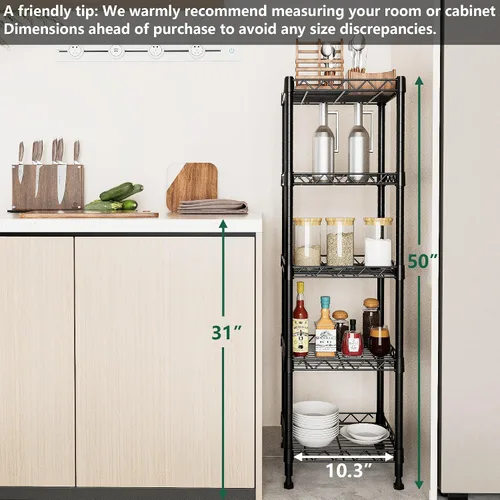 Miniatura 7 de GIOTORENT Unidades de Estantería Metálica de Pie de 5 Niveles, Estante de Alambre de Altura Ajustable Rack de Exhibición para Lavandería Baño Cocina