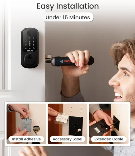 Miniatura 6 de DESLOC Smart Lock B200 versión WiFi, cerradura de puerta de entrada sin llave de huellas dactilares, control remoto de aplicación, cerraduras Negro