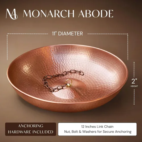 Miniatura 3 de Monarch Rain Chains 17025 Cuenca de Anclaje de Cadena de Lluvia Martillada a Mano para Bajantes de Canaletas Plato Decorativo de Fuente