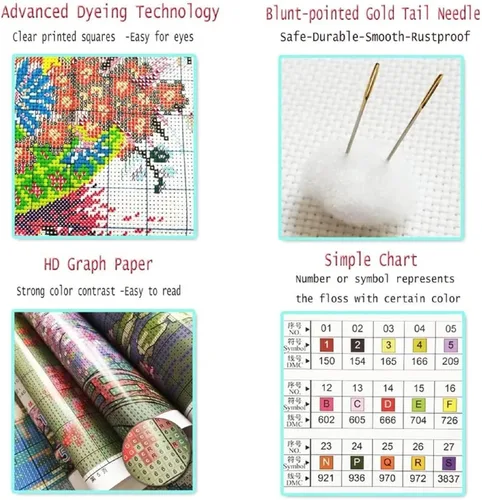 Miniatura 5 de DMCVIVR Kits de punto de cruz estampado para adultos principiantes, kits de bordado de 11 quilates, patrones de punto de cruz, patrones de bordado