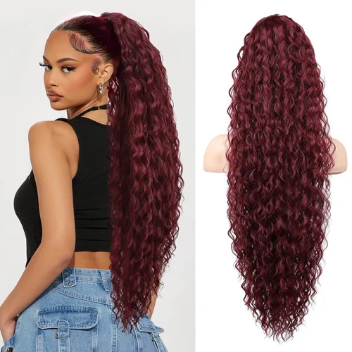 Miniatura 13 de SEIKEA Extensión de cola de caballo, cola de caballo falsa de 22" larga, ligera, rizada natural completa con cordón, extensión de cabello