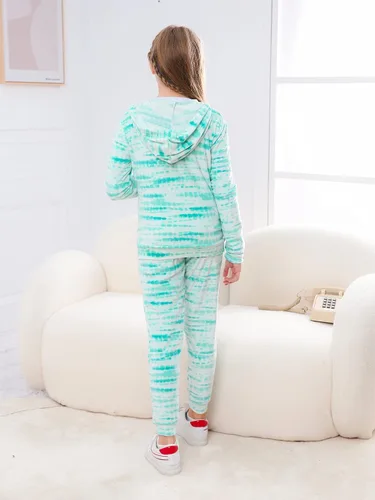 Miniatura 5 de VGRIN Conjunto deportivo de terciopelo para niñas sudadera con capucha y pantalones deportivos