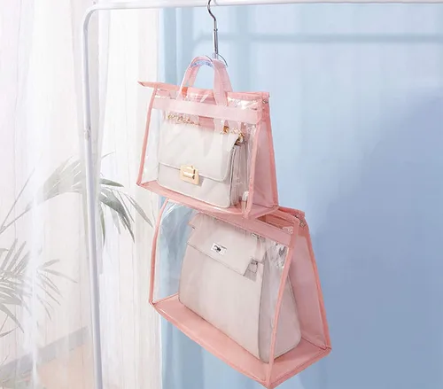 Miniatura 6 de Vercord Bolso de PVC transparente sin polvo, a prueba de humedad, organizador de bolsa de almacenamiento con asa y cremallera, ahorra espacio