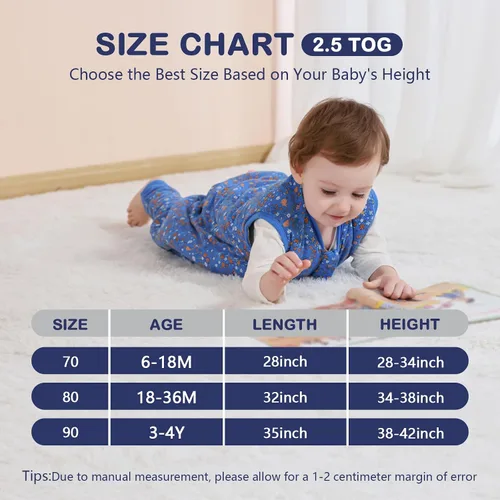Miniatura 2 de Mosebears Cotton Toddler Sleep Sack with Feet 2.5 TOG Ultra Soft Toddler Sleeping Sack Baby Sleep Bag Walker Wearable Blanket