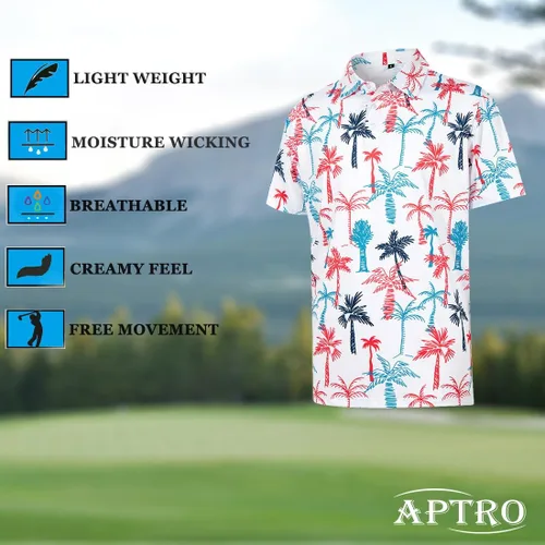 Miniatura 6 de APTRO Men's Hawaiian Polo Shirts Short Sleeve Moisture Wicking Tropical Golf Shirt Dry Fit