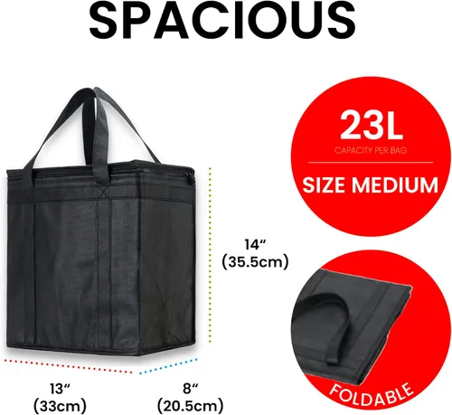 Miniatura 58 de NZ home Bolsa térmica XXL aislada y calentador de alimentos para entrega y compras de comestibles con parte superior con cremallera, color negro