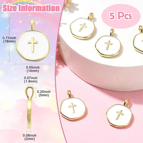 Miniatura 2 de LiQunSweet 5 Pcs 18K Gold Plated Cross Brass Charms Religious Crucifix Jesus Shell Charms for DIY Jewelry Necklace Craft Accessory Bag Decoration