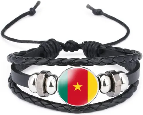 Miniatura 89 de vmcoatdu Mundial Muchas Banderas Nacionales Brazalete Retro de Aleación de Cuero para Pulsera de Cuerda Trenzada de Bandera Nacional