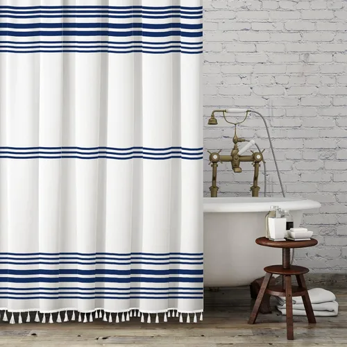 Miniatura 9 de Seasonwood Cortinas de ducha extralargas con borlas modernas en blanco y negro, impermeables, 72 x 96 pulgadas