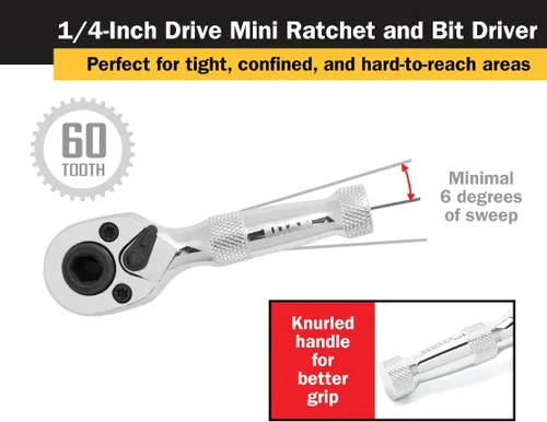 Miniatura 3 de Titan 12101 1/4-Inch Drive x 3-1/4-Inch 60-Tooth Mini Trinquete y Destornillador de Bits