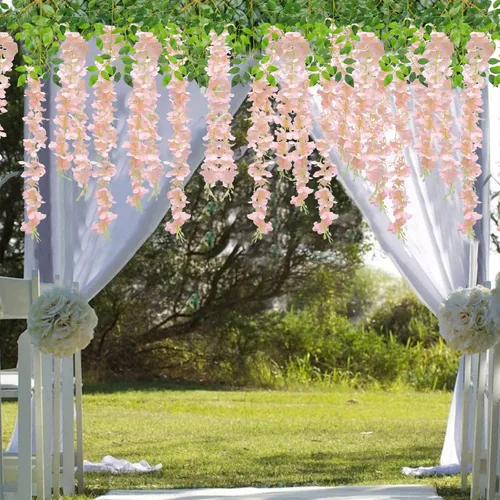 Miniatura 5 de U'Artlines Paquete de 12 (Total 43.2 Pies) Enredadera de Glicinia Artificial Falsa Ratán Guirnalda Colgante Flores de Seda Cadena Casa Fiesta Boda