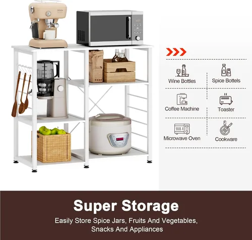 Miniatura 7 de SDHYL Barra de café, soporte para microondas de 35 pulgadas con 4 estantes de almacenamiento, estantes de cocina, estantes organizadores