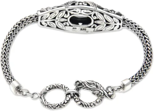 Miniatura 3 de NOVICA Pulsera de cadena de plata de ley 925 con topacio azul, 7.5 pulgadas 'Jungle Lagoon', Topacio
