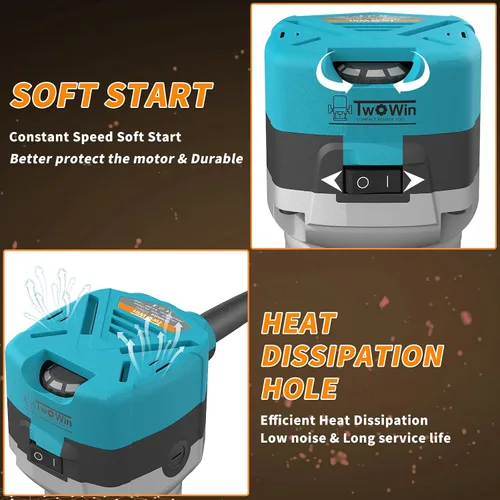 Miniatura 4 de Herramienta de enrutador TwoWin, Herramienta de enrutador de madera manual de 6.5 Amp 1.25 HP, Herramienta de enrutador de palma compacta