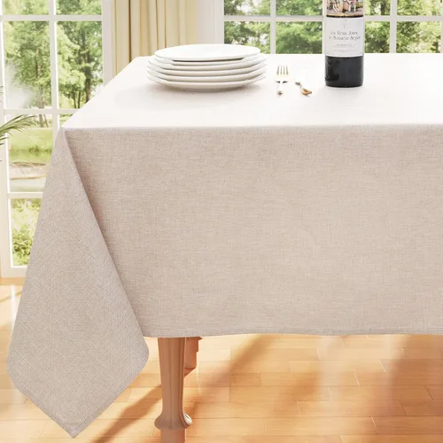 Miniatura 10 de Smiry Mantel redondo de lino sintético, mantel de tela de arpillera impermeable, fundas decorativas lavables para cocina, comedor, fiestas, 60 x 60
