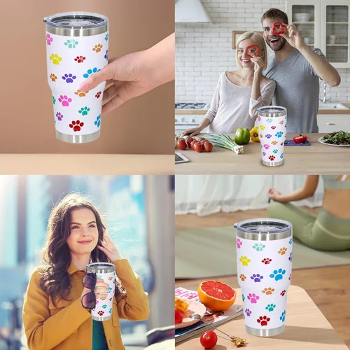 Miniatura 3 de Vaso de perro para mamá, regalos para amantes de los perros, tazas de café de viaje de acero inoxidable, tazas de café con estampado de patas