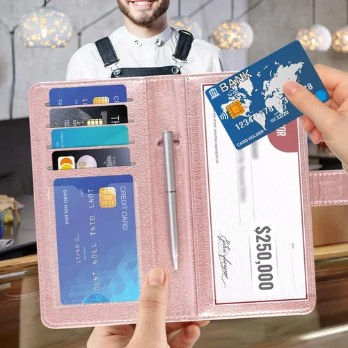 Miniatura 2 de ACdream Funda para chequera, cartera de cuero con bloqueo RFID