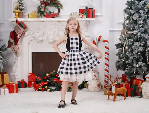 Miniatura 3 de IDOPIP Vestido de fiesta de Navidad para mujeres y niñas, vestido de tutú a cuadros rojos con capa con capucha, disfraz familiar a juego