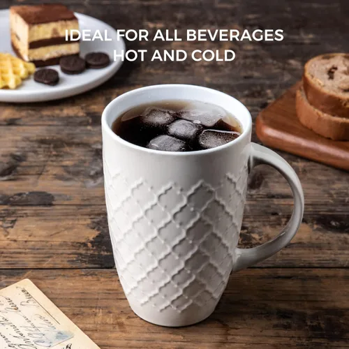 Miniatura 6 de AmorArc Juego de 6 tazas de café extragrandes de cerámica de 20 onzas con patrones geométricos texturizados para café, té, cerveza, cacao caliente