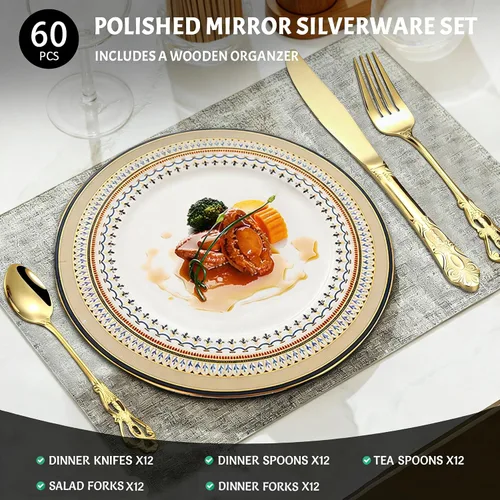 Miniatura 2 de flatware set, modern royal gold stainless Steel silverware set for Wedding and Festival, service for 4, daily use cutlery set utensil set