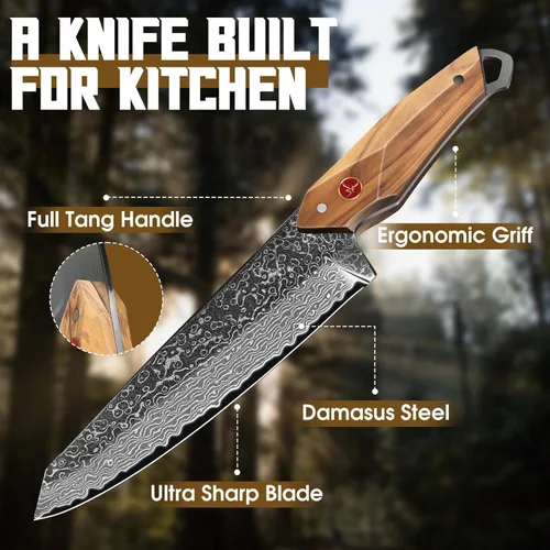 Miniatura 4 de TAN REN Cuchillo de chef de Damasco de 6 pulgadas con funda, cuchillo japonés Kiritsuke afilado, cuchillos de cocina de Damasco de espiga completa