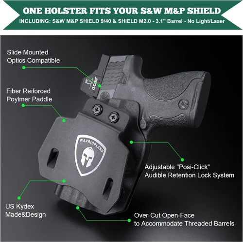 Miniatura 3 de WARRIORLAND Funda OWB Kydex con corte óptico, ajuste seleccionado para Glock 17/19/19X/43/43X MOS, sin riel 1911, Hellcat/Hellcat Pro, Taurus S&W