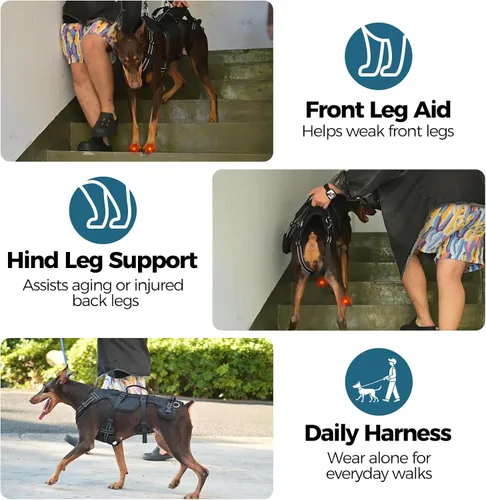 Miniatura 6 de BINGPET Arnés de elevación para perros, cabestrillo de cuerpo completo para perros grandes y medianos con soporte para patas traseras, arnés
