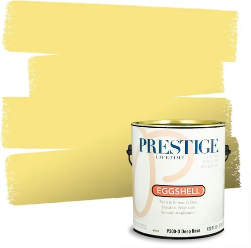 Miniatura 215 de PRESTIGE Pinturas Pintura Exterior e Imprimación En Uno, 1 Galón, Satinado, Pareja Comparable de Benjamin Moore* Amarillo* 320BM-PCM