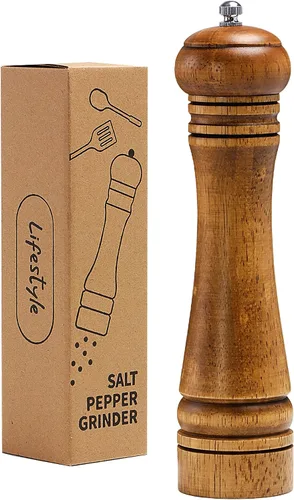 Molinillo de sal y pimienta de madera, molinillo de sal y pimienta, cocteleras de madera de roble con molinillos de cerámica ajustables, 10