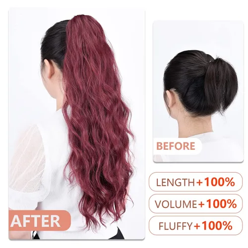 Miniatura 322 de Extensiones de cola de caballo de cabello rubio, extensiones de cola de caballo para mujer, pinza de extensiones de cabello rizado de 12 pulgadas