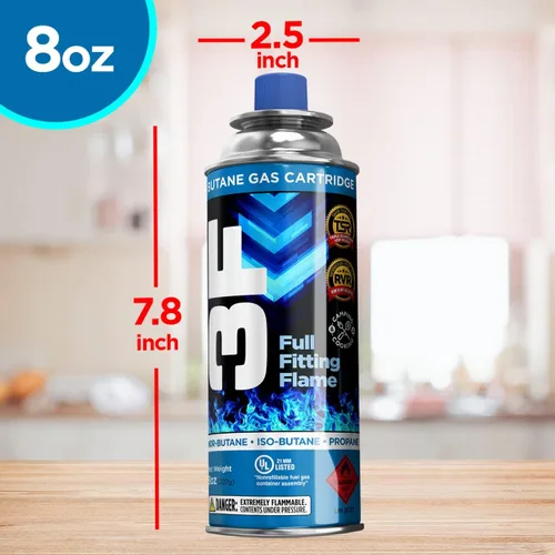 Miniatura 7 de 3F Recipiente de combustible de butano, 8 onzas, 1 paquete, para estufas de campamento y cabezales de antorcha compatible con recipientes de 8