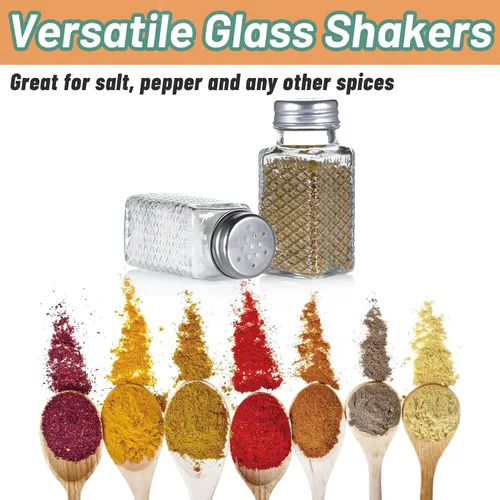 Miniatura 4 de Juego de 2 saleros y pimenteros de cristal, mezcladores de especias vintage para mesa de comedor, cocina, restaurante (patrón de cuadrícula)
