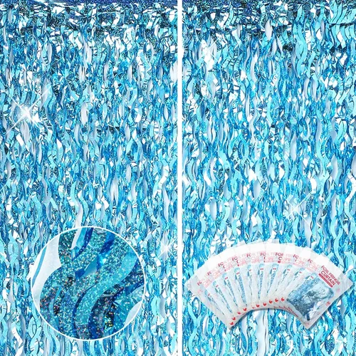 10 cortinas de flecos de papel de aluminio de 3.3 x 6.6 pies, cortina ondulada de oropel para feliz año nuevo, carnaval, fiesta de los años 80, 90,