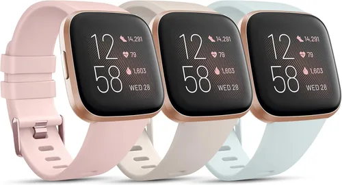 Miniatura 18 de PAQUETE DE 3 Bandas de Silicona Suave Compatibles con Fitbit Versa Bandas Deportivas Ajustables para Mujeres y Hombres Tallas Pequeña y Grande