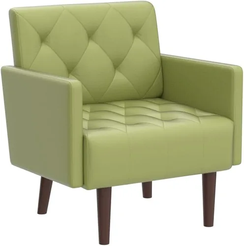Miniatura 4 de Silla decorativa de piel sintética, moderna silla de poliuretano tapizada, silla con brazo tapizada retro, cómoda silla de cuero para sala de estar