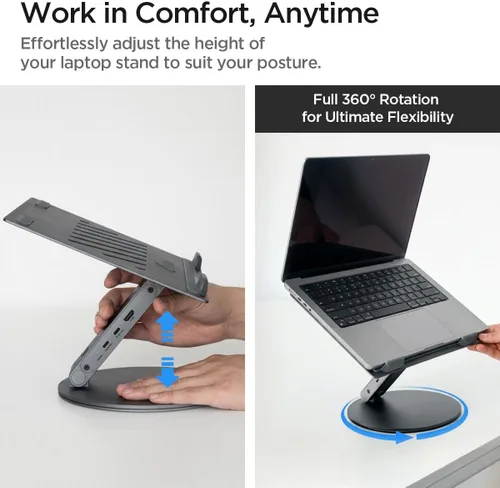 Miniatura 6 de Spigen ArcDock - Soporte para laptop con concentrador 6 en 1 USB-A 3.0, USB-C 3.0, PD 100W, 4K 60Hz HDMI, universal, ajustable, plegable, con base