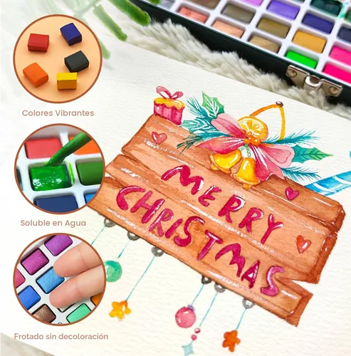 Miniatura 5 de Artecho Juego de pintura de acuarela de 50 colores, juego de acuarela de viaje con papeles de acuarela y pinceles, ideal para aficionados