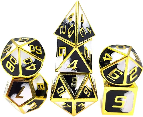 Miniatura 12 de Juego de dados de metal con escamas de dragón en color negro con caja de exhibición, perfecto para juegos, equilibrio adecuado y distribución