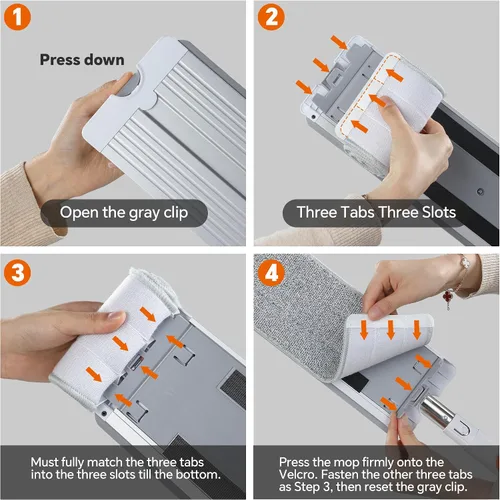 Miniatura 8 de Trapeador de microfibra autoescurridor, trapeador plano manos libres con hoja para escurrir, panel de aluminio, secado húmedo para apartamentos