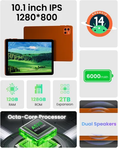 Miniatura 4 de Callsky-Tab Tableta: Tablet de 10 pulgadas, tabletas Android, 12GB RAM 128GB ROM, procesador Octa-core, pantalla IPS HD, Widevine L1, WiFi 6