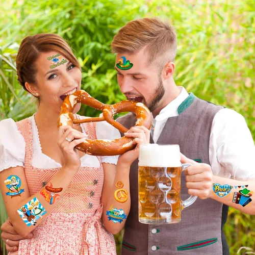 Miniatura 6 de HOWAF Oktoberfest - 96 tatuajes temporales, calcomanías de tatuaje de festival de cerveza alemana, tatuajes falsos de bandera de Baviera